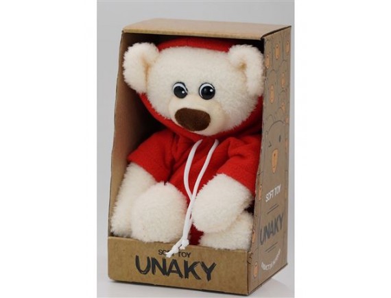 Мягкая игрушка Медвежонок Ермак белый в красной толстовке флис, 21/30 см 09678W21-36K