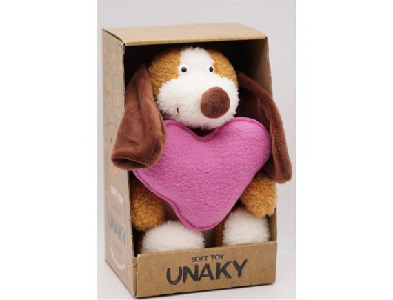 Мягкая игрушка Пес Барбос с розовым сердцем, 20/28 см, 0976721-33K