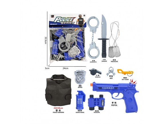 Полиция набор 11 предметов,бронежилет, пистолет с трещоткой LT2023-35