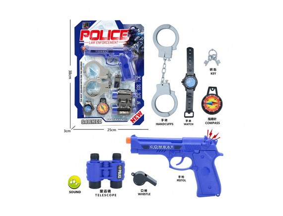 Полиция набор 7 предметов, пистолет с трещоткой LTJC091