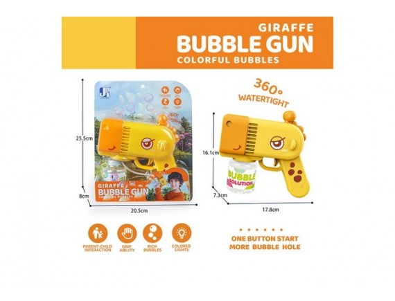   Мыльные пузыри Пистолет Жирафик на батарейках, свет, 1 баночка с жидкостью LTP81638A - приобрести в ИГРАЙ-ОПТ - магазин игрушек по оптовым ценам