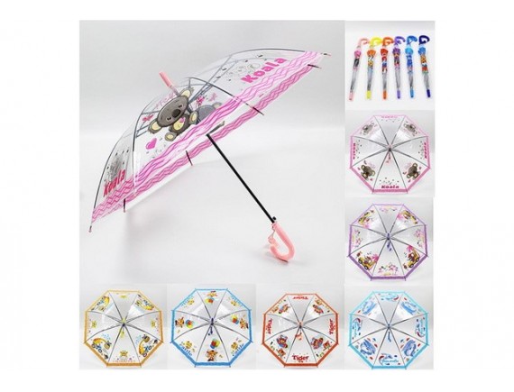 Детский зонтик в ассортименте, прозрачный, свисток, металлический каркас LTYS-33
